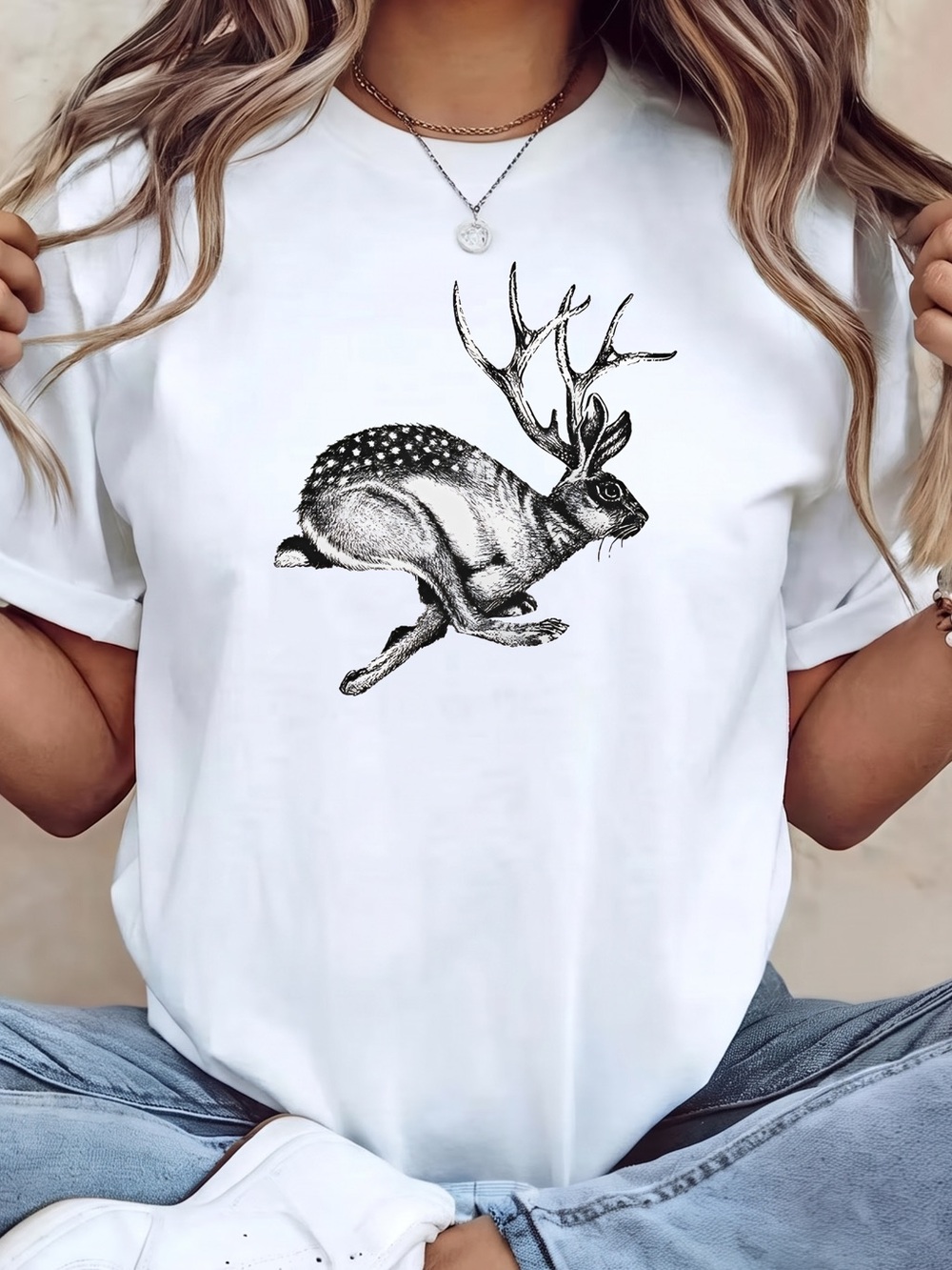 Vintage Antler Rabbit T-Shirt, Woodland Animal Graphic Tee
